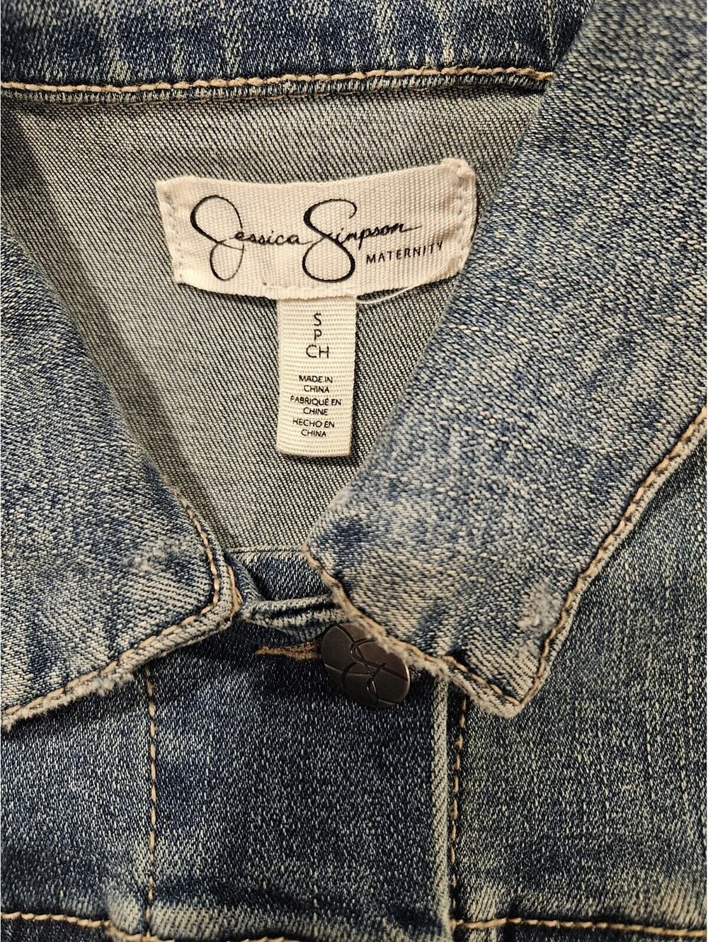Jessica Simpson Petite Small Blue Denim Jacket Fringe Hem
